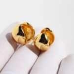 Wholesale bold chunky dome huggie hoop earrings with genuine 18K gold plating on copper