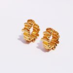 Wholesale modern ruffled textured molten huggie hoop earrings with genuine 18K gold and white gold plating on copper