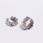 Wholesale modern ruffled textured molten huggie hoop earrings with genuine 18K gold and white gold plating on copper