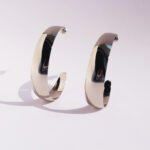 Wholesale chunky wide curved open hoop earrings with genuine 18K gold and white gold plating on copper