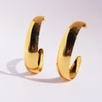 Wholesale chunky wide curved open hoop earrings with genuine 18K gold and white gold plating on copper
