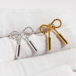 Wholesale twisted rope bow knot stud earrings with genuine 18K gold and white gold plating on copper