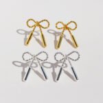 Wholesale twisted rope bow knot stud earrings with genuine 18K gold and white gold plating on copper