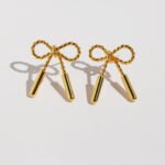 Wholesale twisted rope bow knot stud earrings with genuine 18K gold and white gold plating on copper