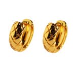 Wholesale classic French quilted lattice pattern huggie hoop earrings with genuine 18K gold and white gold plating on copper