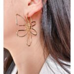 Wholesale modern abstract wire cutout flower statement hoop earrings with genuine 18K gold and white gold plating on copper