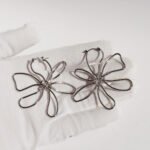Wholesale modern abstract wire cutout flower statement hoop earrings with genuine 18K gold and white gold plating on copper