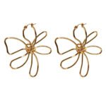 Wholesale modern abstract wire cutout flower statement hoop earrings with genuine 18K gold and white gold plating on copper