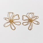 Wholesale modern abstract wire cutout flower statement hoop earrings with genuine 18K gold and white gold plating on copper