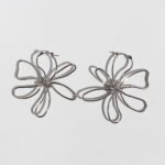 Wholesale modern abstract wire cutout flower statement hoop earrings with genuine 18K gold and white gold plating on copper