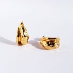 Wholesale organic melted lava texture chunky stud earrings with genuine 18K gold plating on copper