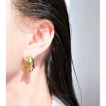 Wholesale organic melted lava texture chunky stud earrings with genuine 18K gold plating on copper