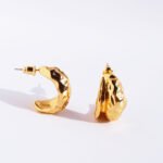 Wholesale organic melted lava texture chunky stud earrings with genuine 18K gold plating on copper
