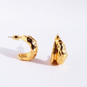 Wholesale organic melted lava texture chunky stud earrings with genuine 18K gold plating on copper