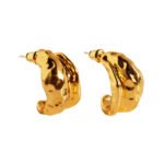 Wholesale organic melted lava texture chunky stud earrings with genuine 18K gold plating on copper