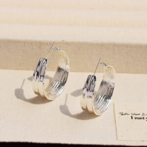 Wholesale bold textured multi strand layered hoop statement earrings with genuine 18K gold and white gold plating on copper