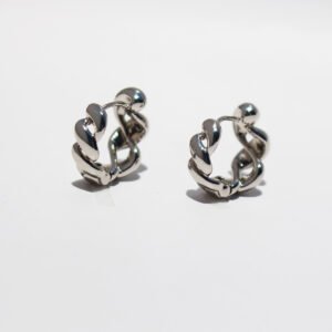 Wholesale chunky curb chain huggie hoop earrings with genuine 18K gold and white gold plating on copper