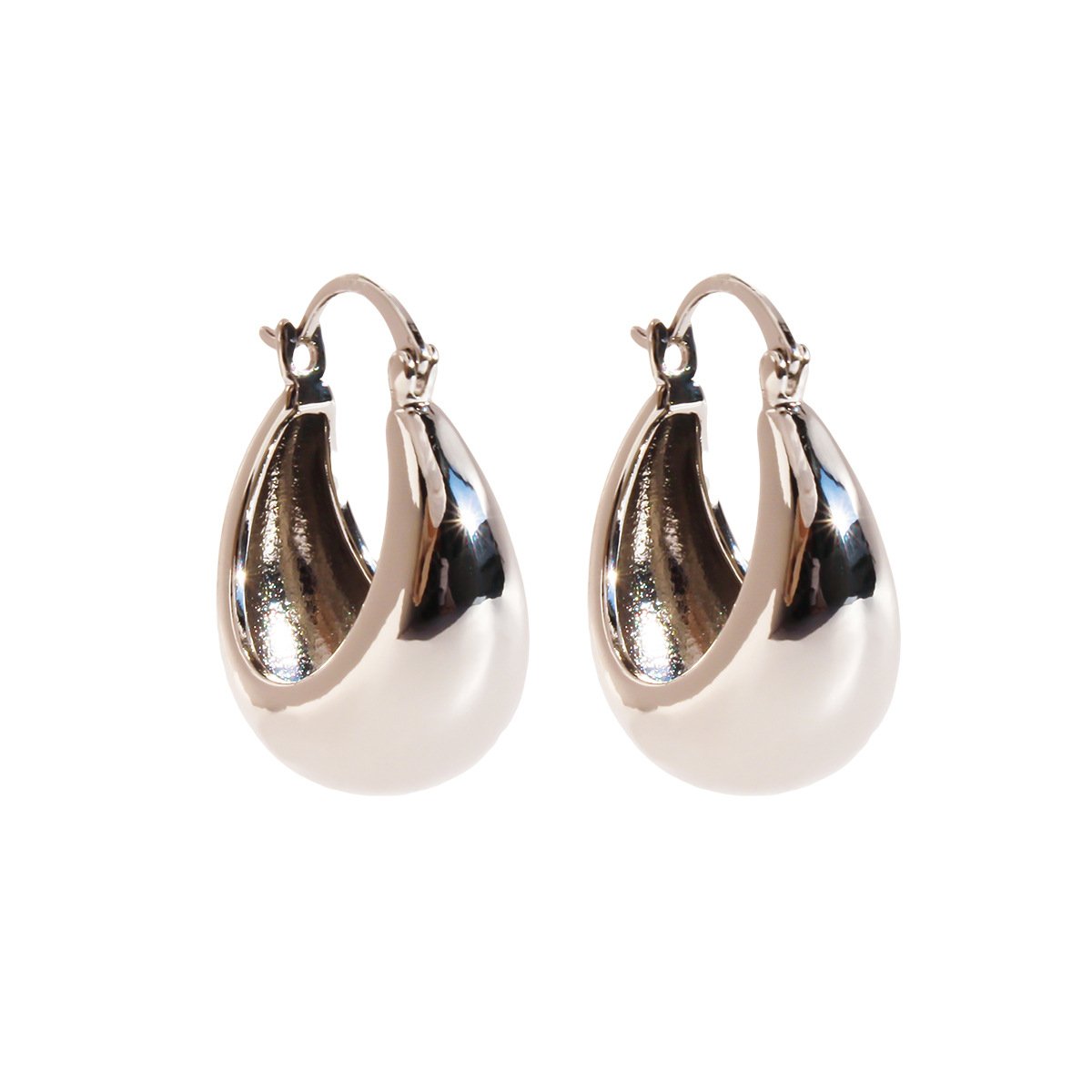 755 (7) Wholesale classic chunky teardrop waterdrop hoop earrings with genuine 18K gold and white gold plating on copper