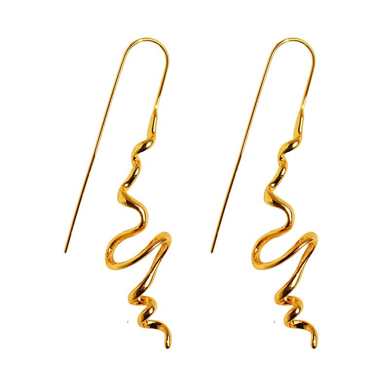 791 (4) Wholesale wave spiral twist long drop earrings with genuine 18K gold and white gold plating on copper