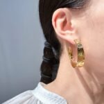 Wholesale vintage hammered texture wide C-shape hoop earrings with genuine 18K gold plating on copper