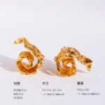 Wholesale sculptural feather cubic zirconia C-shape earrings with genuine 18K gold and white gold plating on copper