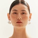 Wholesale sculptural feather cubic zirconia C-shape earrings with genuine 18K gold and white gold plating on copper