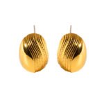 Wholesale vintage half textured smooth oval chunky stud earrings with genuine 18K gold plating on copper