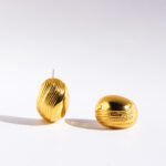 Wholesale vintage half textured smooth oval chunky stud earrings with genuine 18K gold plating on copper