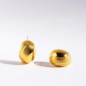 Wholesale vintage half textured smooth oval chunky stud earrings with genuine 18K gold plating on copper