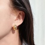 Wholesale vintage half textured smooth oval chunky stud earrings with genuine 18K gold plating on copper