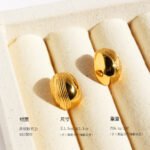 Wholesale vintage half textured smooth oval chunky stud earrings with genuine 18K gold plating on copper
