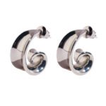 Wholesale modern swirl sculptural chunky stud earrings with genuine 18K gold and white gold plating on copper