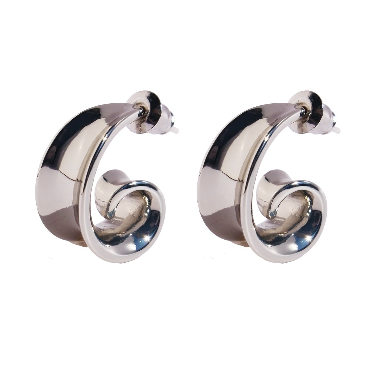 92 (4) Wholesale modern swirl sculptural chunky stud earrings with genuine 18K gold and white gold plating on copper