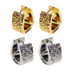 Wholesale vintage textured huggie hoop earrings with genuine 18K gold and white gold plating on copper