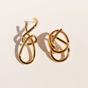 Wholesale abstract twisted intertwined dangle earrings with genuine 18K gold and white gold plating on copper
