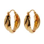 Wholesale modern twisted crossover intertwined hoop earrings with genuine 18K gold and white gold plating on copper