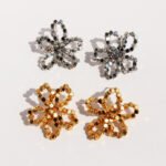Wholesale modern beaded disc cutout floral stud earrings with genuine 18K gold and white gold plating on copper