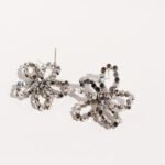Wholesale modern beaded disc cutout floral stud earrings with genuine 18K gold and white gold plating on copper