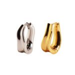 Wholesale modern sculptural twisted wave huggie hoop earrings with genuine 18K gold and white gold plating on copper
