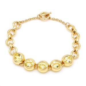 Silver and gold chain bracelet with oval bezel set Swarovski Element crystals and toggle clasp wholesale