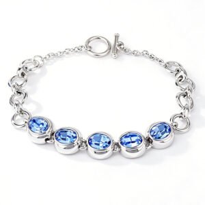 Silver and gold chain bracelet with oval bezel set Swarovski Element crystals and toggle clasp wholesale