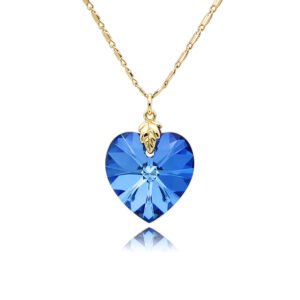 Gold chain necklace with blue heart shaped Swarovski Element crystal pendant wholesale