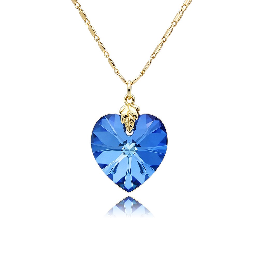 A000456N-001.88.A Gold chain necklace with blue heart shaped Swarovski Element crystal pendant wholesale