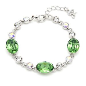 Silver bracelet with oval colorful Swarovski Element crystals and round clear accent crystals wholesale