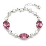 Silver bracelet with oval colorful Swarovski Element crystals and round clear accent crystals wholesale