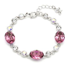 Silver bracelet with oval colorful Swarovski Element crystals and round clear accent crystals wholesale