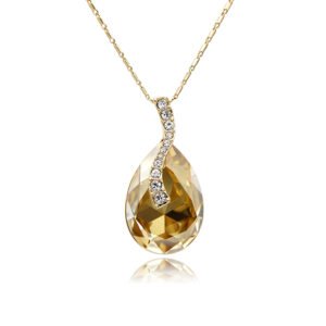 Gold pendant necklace with champagne teardrop cut Swarovski Element crystal and pave rhinestone bail wholesale