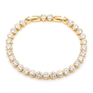 Gold and silver round bezel set Swarovski Element crystal tennis bracelet wholesale