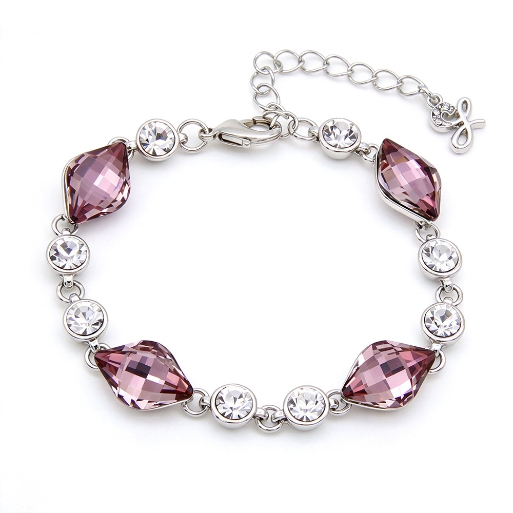 A006108H-001.178.A Silver bracelet with rhombus cut colorful Swarovski Element crystals and round clear accent crystals wholesale