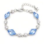 Silver bracelet with rhombus cut colorful Swarovski Element crystals and round clear accent crystals wholesale